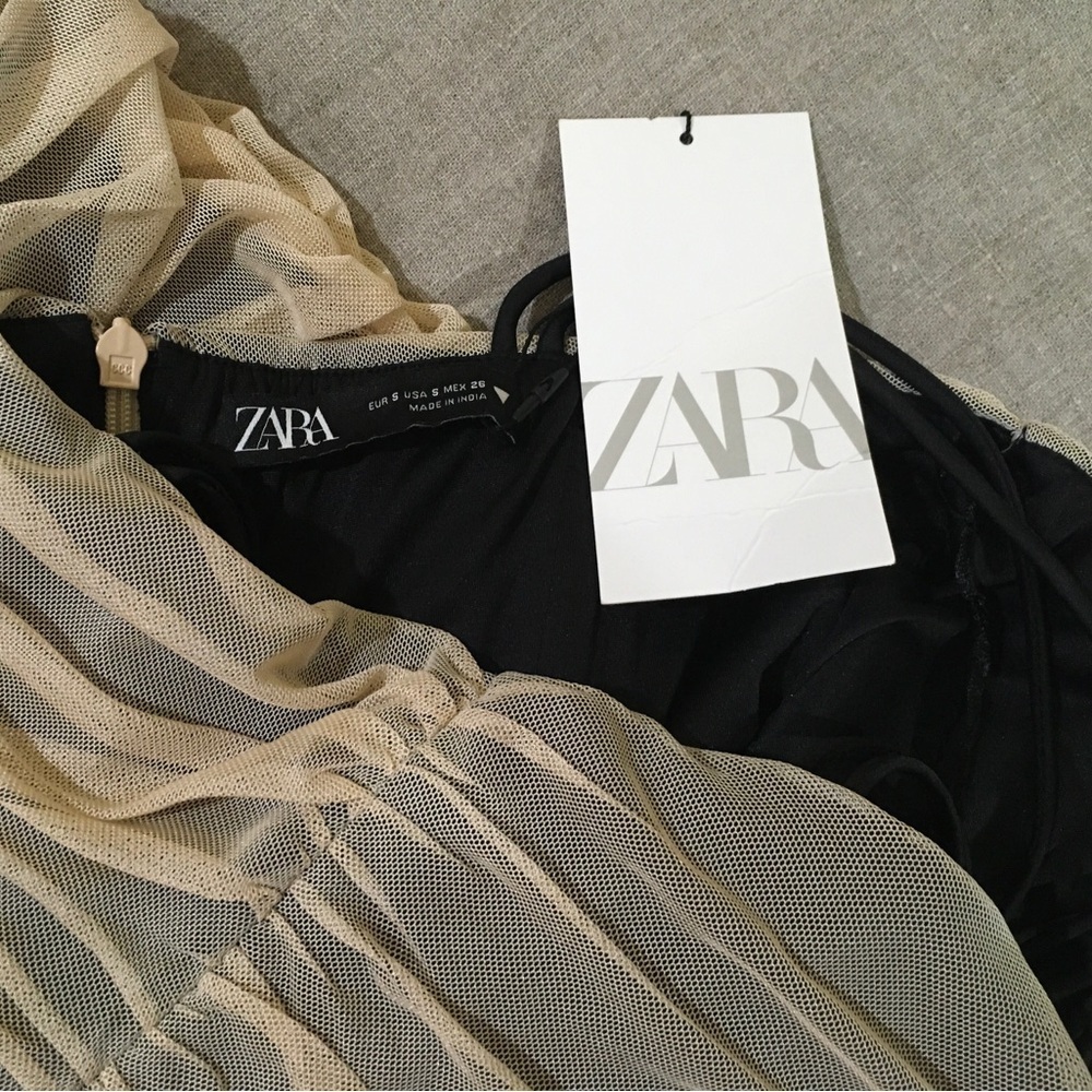 ZARA BEIGE-PINK FLORAL TULLE MINI DRESS REF:0881/327 Size S - Picture 9 of 11